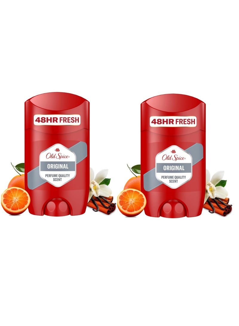 أولد سبايس اولد سبايس ستيك مزيل عرق اصلي للرجال 50 مل 48 ساعة عطر يدوم طويلا بجودة العطور 0% املاح الومنيوم لا يترك بقع على الاسود والابيض مصنوع من 50% بلاستيك معاد تدويره 2 عبوة - Image 1