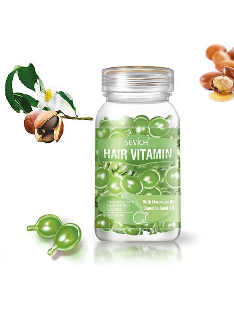Hair Vitamin Essence Capsules - Hair Moisturizing Essence Formula, Contains Vitamin A C E Vitamin B5, Argan Macadamia Oil, Repairs Damaged Hair (Green 30 Capsules)