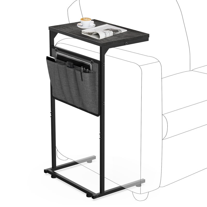 Vantic C Shaped End Table Small Side Table for Couch and Recliner Slide Under Sofa Tray Desk with Storage Bag for Living Room and Bedroom Deep Grey