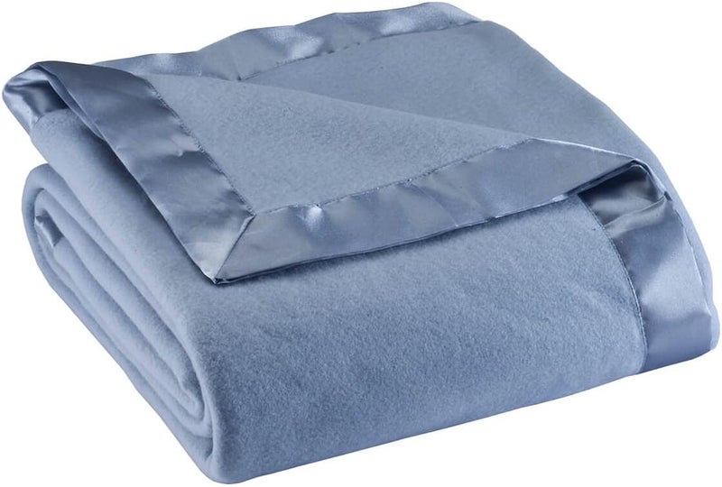 OakRidge Satin Fleece Blanket, Full/Queen, Twin or King Size – 100% Polyester Lightweight Fabric and Cozy Satin Binding Edges in Tightly Folding Travel Blanket, Blue - Image 1