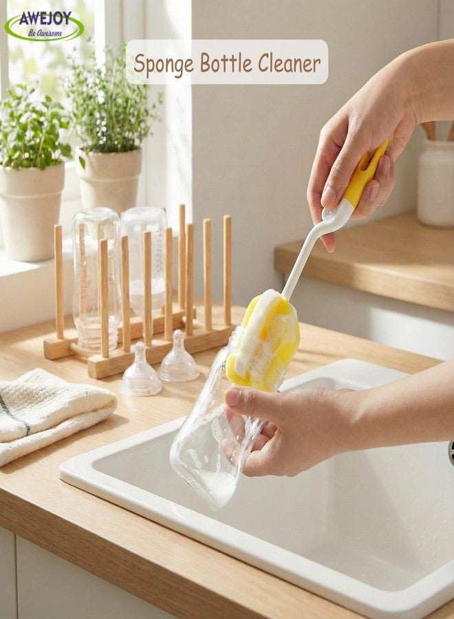 AWEJOY 5-in-1 Baby Bottle Cleaning Brush Set | Includes Nipple, Straw & Sponge Brushes | Safe Nylon Bristles for Feeding Bottles & Nipples (Yellow) - Image 3