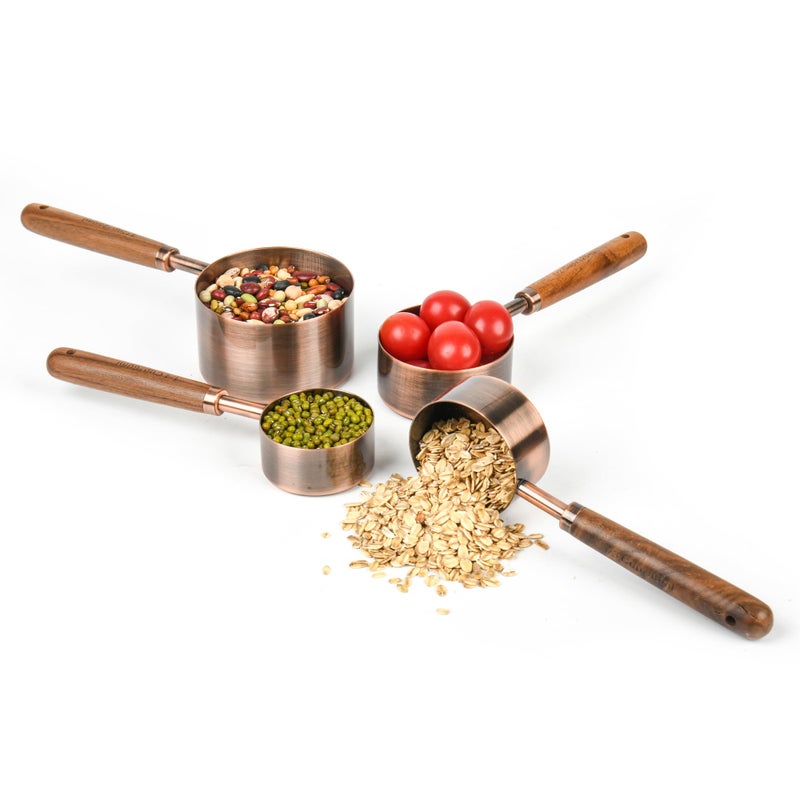 Smithcraft Copper Measuring Cups & Spoons Set 8, Stainless Steel Measuring Cups and Spoons Set for Baking and Kitchen, Metric & US Metal Measure Cup & Spoon with Wood Handle for Dry & Liquid - Image 4
