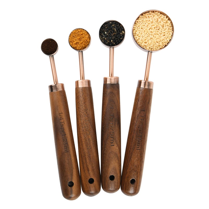 Smithcraft Copper Measuring Cups & Spoons Set 8, Stainless Steel Measuring Cups and Spoons Set for Baking and Kitchen, Metric & US Metal Measure Cup & Spoon with Wood Handle for Dry & Liquid - Image 5