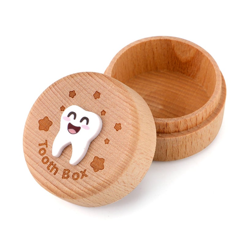 PEUTIER 3D Carved Fairy Box, Wood Tooth Storage Box for Lost Teeth Container Cute Tooth Holder for Boys Girls Kids Birthday (Boys) - Image 1