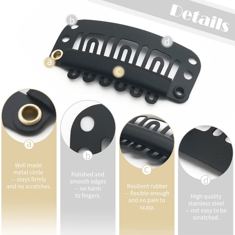 Dreamlover Wig Clips to Secure Wig, Clips for Hair Extensions, 6 Teeth, 30 Pieces Black - Image 3
