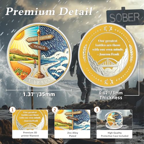 IELCJJ Hope Signpost 8 Year Sobriety Coin - Reborn from Storm AA Coins - Eight Year AA Chips and Medallions - 1-10 Years NA AA Celebrate Recovery Addicts - Narcotics Alcoholics Anonymous Gifts for Men Women - Image 3