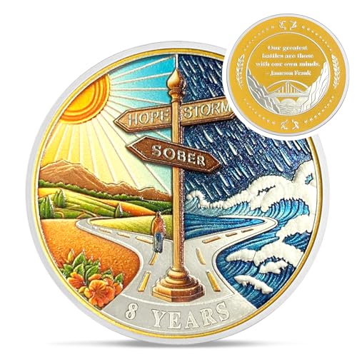 IELCJJ Hope Signpost 8 Year Sobriety Coin - Reborn from Storm AA Coins - Eight Year AA Chips and Medallions - 1-10 Years NA AA Celebrate Recovery Addicts - Narcotics Alcoholics Anonymous Gifts for Men Women - Image 1