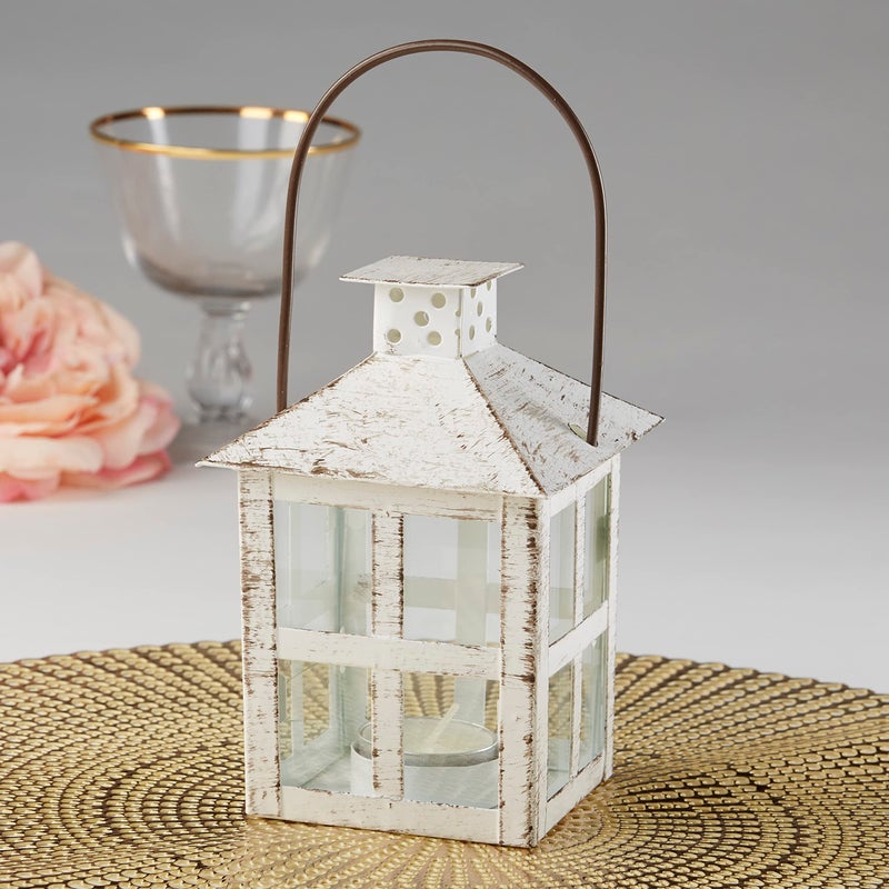 Kate Aspen White Vintage Distressed Rustic Candle Holder Decorative Lantern 6 Inch Wedding Decoration Centerpiece Farmhouse Decor Shelf Decor