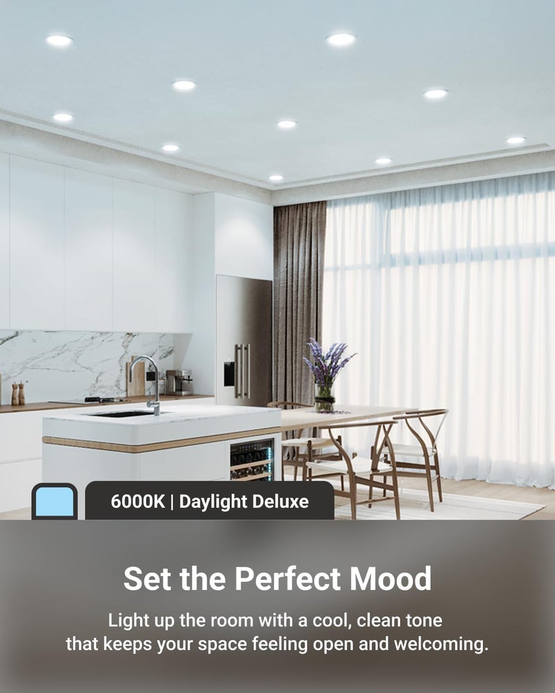 Sunco Lighting 6 Pack 6 Inch Ultra Thin LED Recessed Ceiling Lights, 6000K Daylight Deluxe, Dimmable, 14W, Wafer Thin, Canless with Junction Box - Image 3