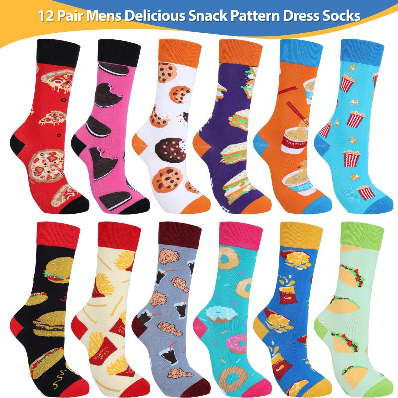 Leumoi 12 Pairs Snack Socks Food Theme Crew Socks French Fries Biscuit Burger Patterned Dress Stocking Gift for Men Women Food Lover - Image 4