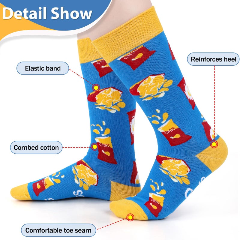 Leumoi 12 Pairs Snack Socks Food Theme Crew Socks French Fries Biscuit Burger Patterned Dress Stocking Gift for Men Women Food Lover - Image 3
