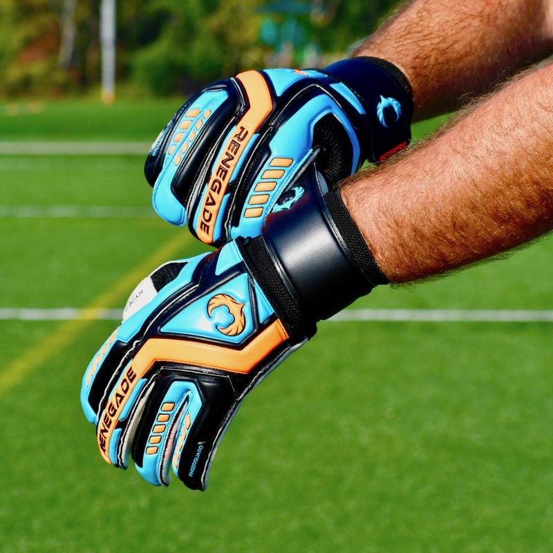 Renegade GK Renegade GK Talon Cyclone 2 Goalie Gloves with Pro-Tek Fingersaves | 4mm Hyper Grip & Duratek | Black, Orange, Blue Soccer Goalkeeper Gloves (Size 6, Youth, Kids, Roll Cut, Level 2) - Image 2
