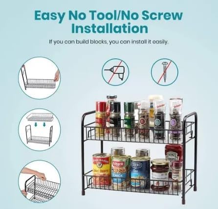 Cri8Hub Metal 2 Tier Kitchen Organizer counter top Stand Shelf Holder Storage Rack for Spice Jars Utensils Dishes Plate(Black) - Image 4