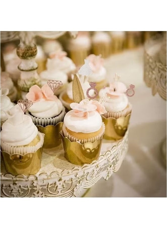 Ailily 24pcs Bride To Be Cupcake Topper Sparkling Glitter Rose Gold Diamond Ring Wedding Dress Cake Toppers for Engagement Wedding Bachelorette Party Bridal Shower Party Decoration - Image 3