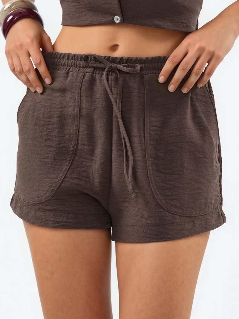 Busem BUSEM Mid Waist Wide Leg Shorts with Drawstring Waist