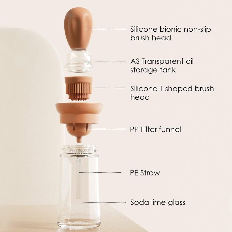 TINMIX Oil Dispenser with Brush - Glass Olive Oil Dispenser for Kitchen, 2 IN 1 Oil Dispenser Bottle with Silicone Basting Brush for Cooking Vinegar Sauce BBQ Grill Frying, T-OB21, Red - Image 1