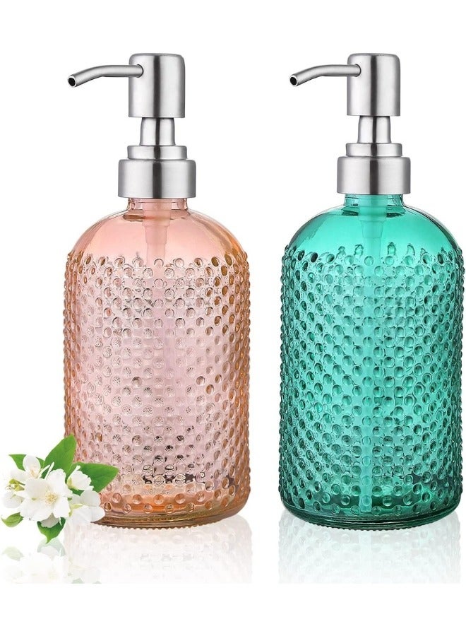 Glass Soap Dispenser for Bathroom or Kitchen - Soap and Lotion Dispenser, Hand Sanitizer Bottle and Pressure Pump for Shampoo, Conditioner, Shower Gel and Cosmetics 400ml (Multicolor) - Image 1