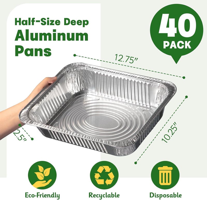 Boxential 9x13 Aluminum Pans [40 Pack], Extra Heavy Duty Half Size Disposable Aluminum Foil Pans, Deep Baking Pans for Cooking, Roasting, Heating, and Steam Tables - Image 2