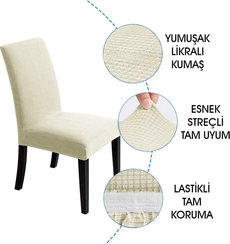 Faiend Lycra Flexible Chair Cover Square pattern Stretch Elastic Mutak Chair Cover 1-pc cream color