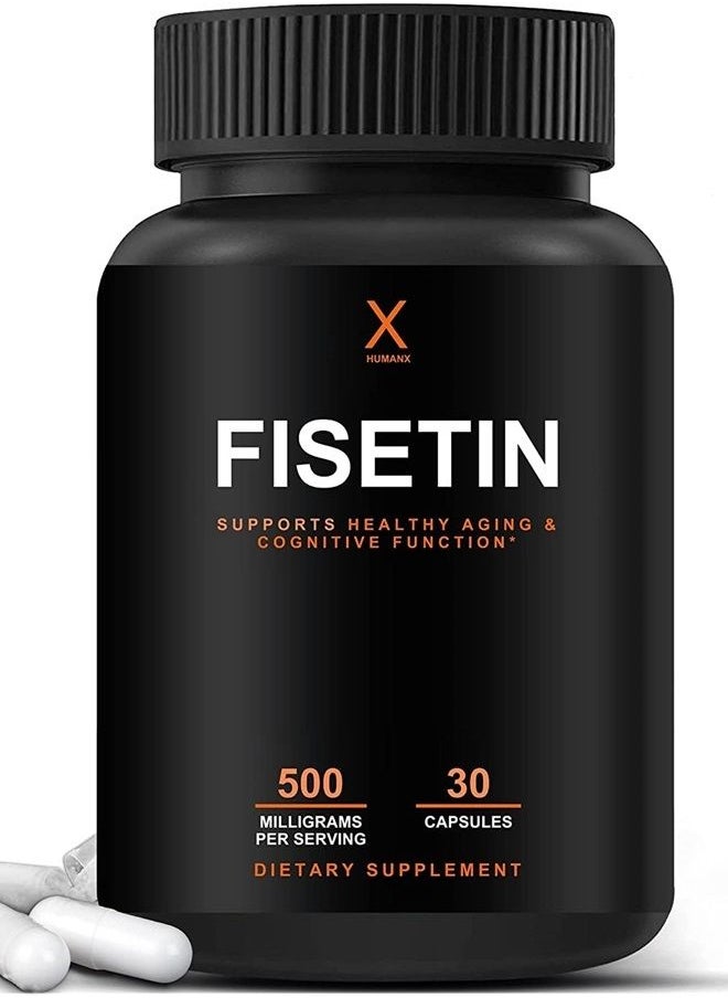 Fisetin 500mg - 98% Pure Fisetin Supplement - USA Third Party Tested (Similar to Apigenin, Luteolin, Quercetin) Senolytic Activator - Natural Polypheonols - Non-GMO Fisetin Capsules