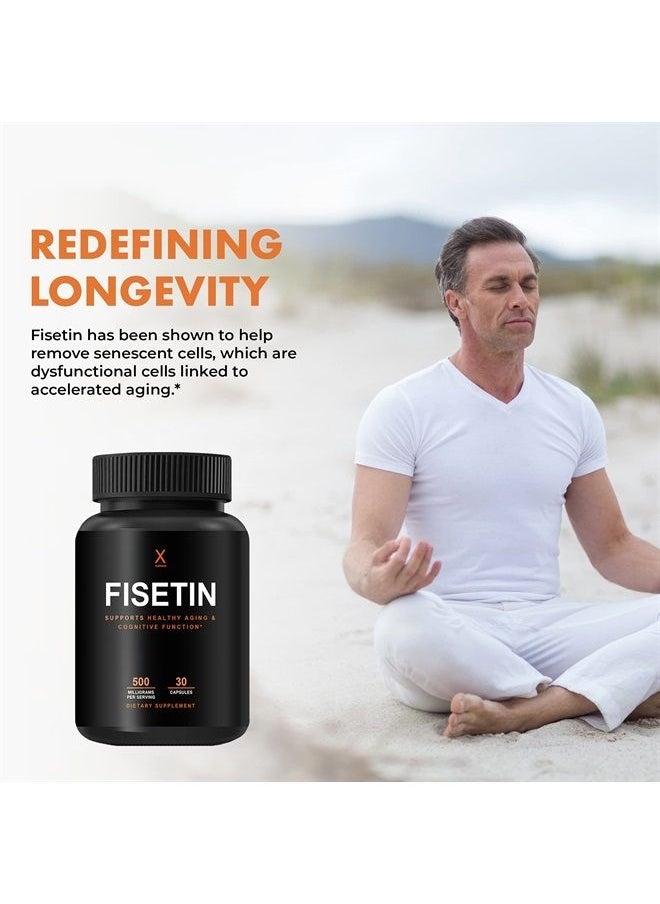 Fisetin 500mg - 98% Pure Fisetin Supplement - USA Third Party Tested (Similar to Apigenin, Luteolin, Quercetin) Senolytic Activator - Natural Polypheonols - Non-GMO Fisetin Capsules