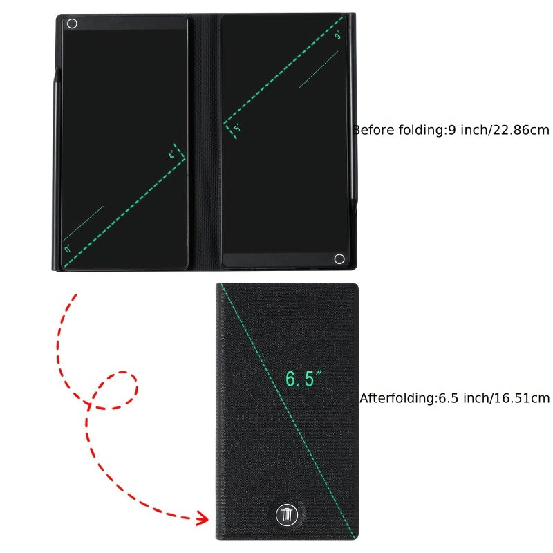 6.5 Inch Dual Screen Folding Leather Case Black Drawing Writing Board - Image 3