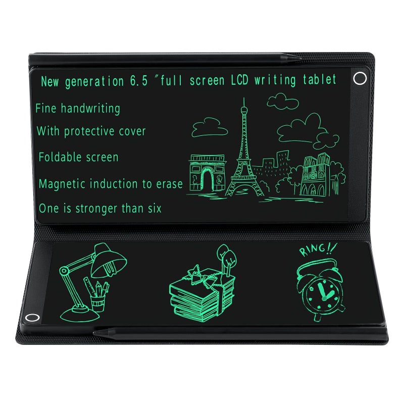 6.5 Inch Dual Screen Folding Leather Case Black Drawing Writing Board - Image 4