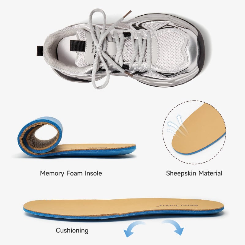 BEAU TODAY Womens Chunky Sneakers Platform Fashion Sneakers for Women Non-Slip Breathable Women's Dad Shoes Comfortable Lace-up Wide Width Tennis Shoes Silver US 8 - Image 3