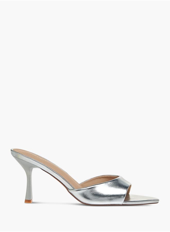 Flora Bella By Shoexpress - Womens Metallic Slip-On Sandals With Flared Heels - Image 1