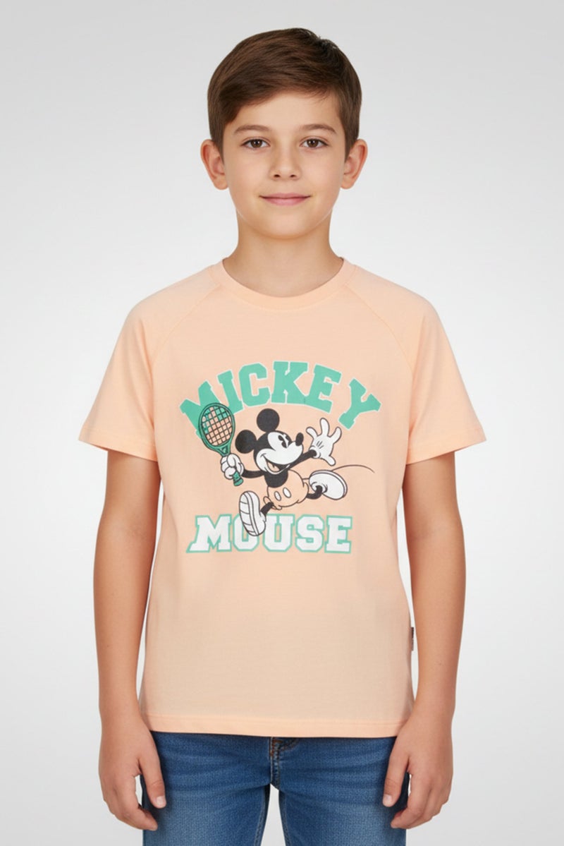 Disney Mickey And Friends Kids Boy Crew Neck Short Sleeve Graphic Print T-Shirt, Peach - Image 1