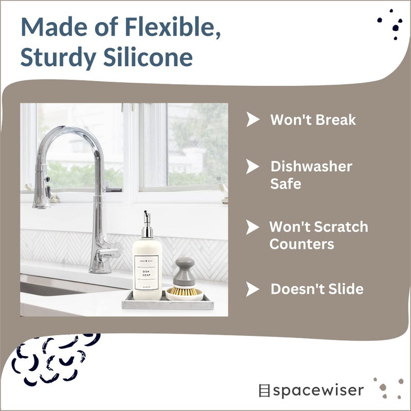 Spacewiser Countertop and Vanity Tray - Small 7.7â€ Silicone Tray for Soap Dispenser Bottles, Sponge Holder for Kitchen Sink Caddy Organizer, Bathroom Trays, Dish Soap Holder for Kitchen Counter, Keys - Image 3