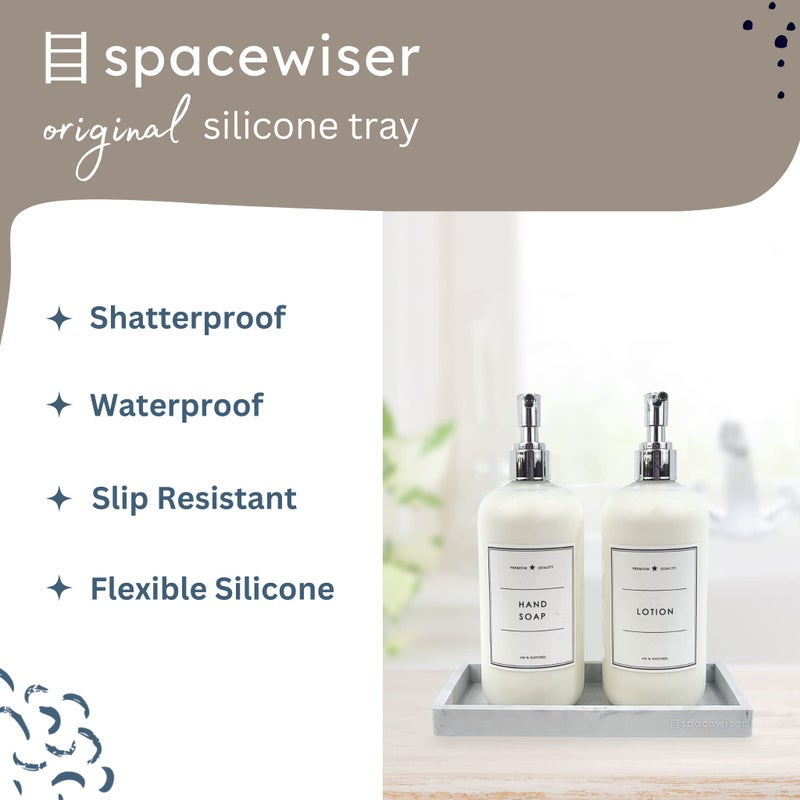 Spacewiser Countertop and Vanity Tray - Small 7.7â€ Silicone Tray for Soap Dispenser Bottles, Sponge Holder for Kitchen Sink Caddy Organizer, Bathroom Trays, Dish Soap Holder for Kitchen Counter, Keys - Image 2