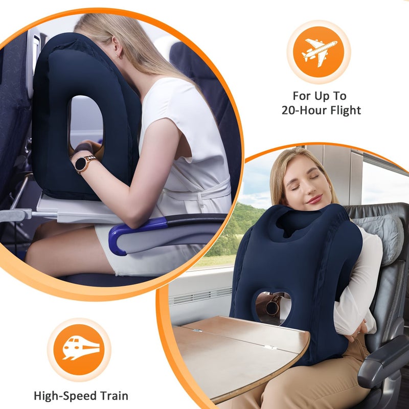 Grey Ergonomic Inflatable Travel Pillow for Flights Car or Office Naps - Image 3