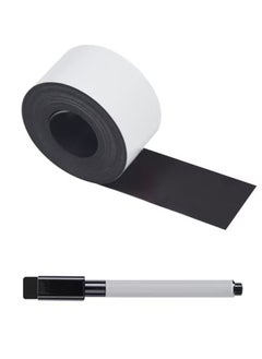 rocooart Magnetic Tape Roll Blank Magnetic Strips with Adhesive Backing Dry Erase Magnetic Labels Writable Magnetic Sheet Labels Stickers for DIY Crafts (Pen Color is Random)  - Image 1