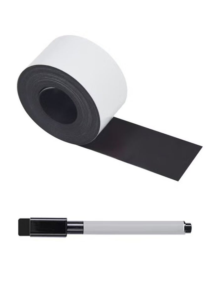 rocooart - Magnetic Tape Roll Blank Magnetic Strips with Adhesive Backing Dry Erase Magnetic Labels Writable Magnetic Sheet Labels Stickers for DIY Crafts (Pen Color is Random) - Image 1