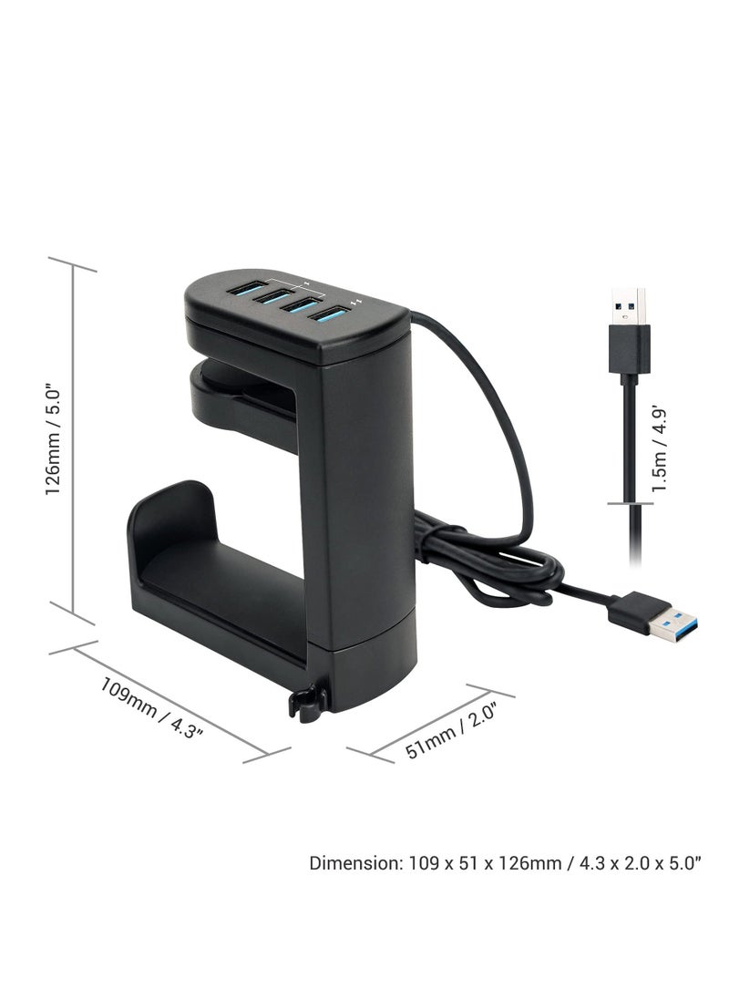 Y&D - Headphone Stand with USB Charger, 360° Swivel Headset Hanger and Adjustable Springed Clamp, Under Desk Space Save Mount Fold Holder 3.0 x1 + 2.0 x3 - Image 1