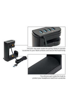 Y&D Headphone Stand with USB Charger, 360° Swivel Headset Hanger and Adjustable Springed Clamp, Under Desk Space Save Mount Fold Holder 3.0 x1 + 2.0 x3  - Image 5