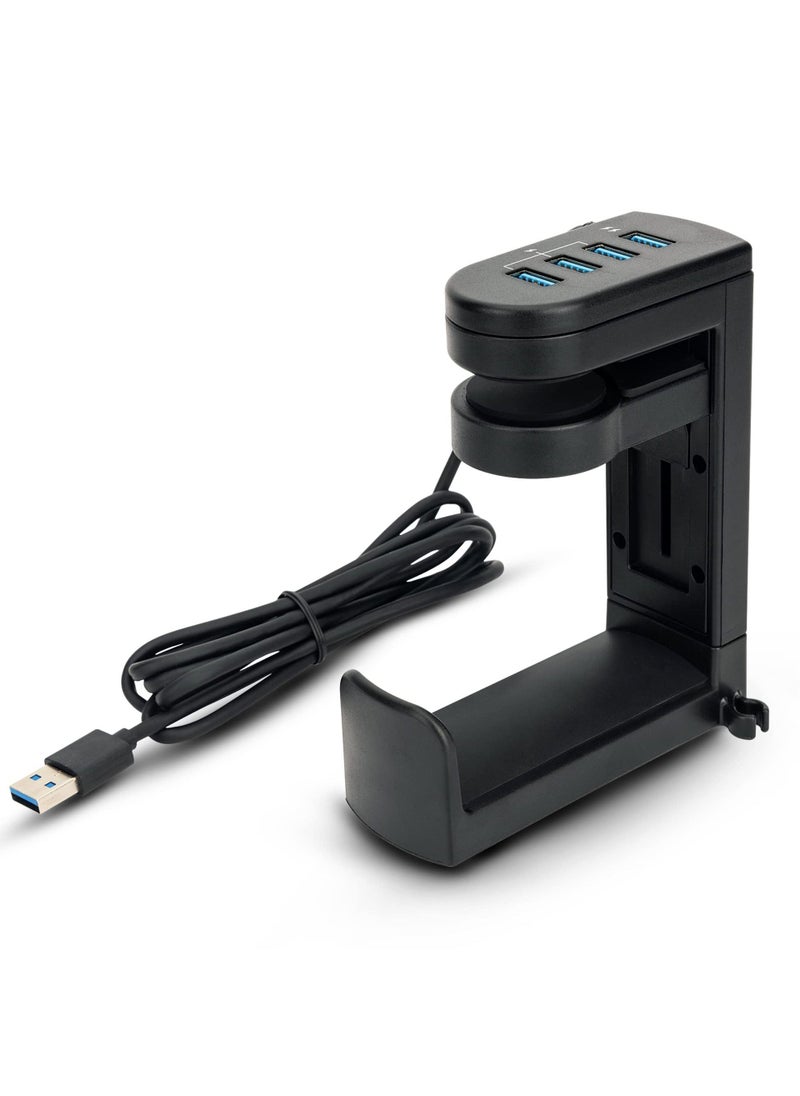 Y&D - Headphone Stand with USB Charger, 360° Swivel Headset Hanger and Adjustable Springed Clamp, Under Desk Space Save Mount Fold Holder 3.0 x1 + 2.0 x3 - Image 1