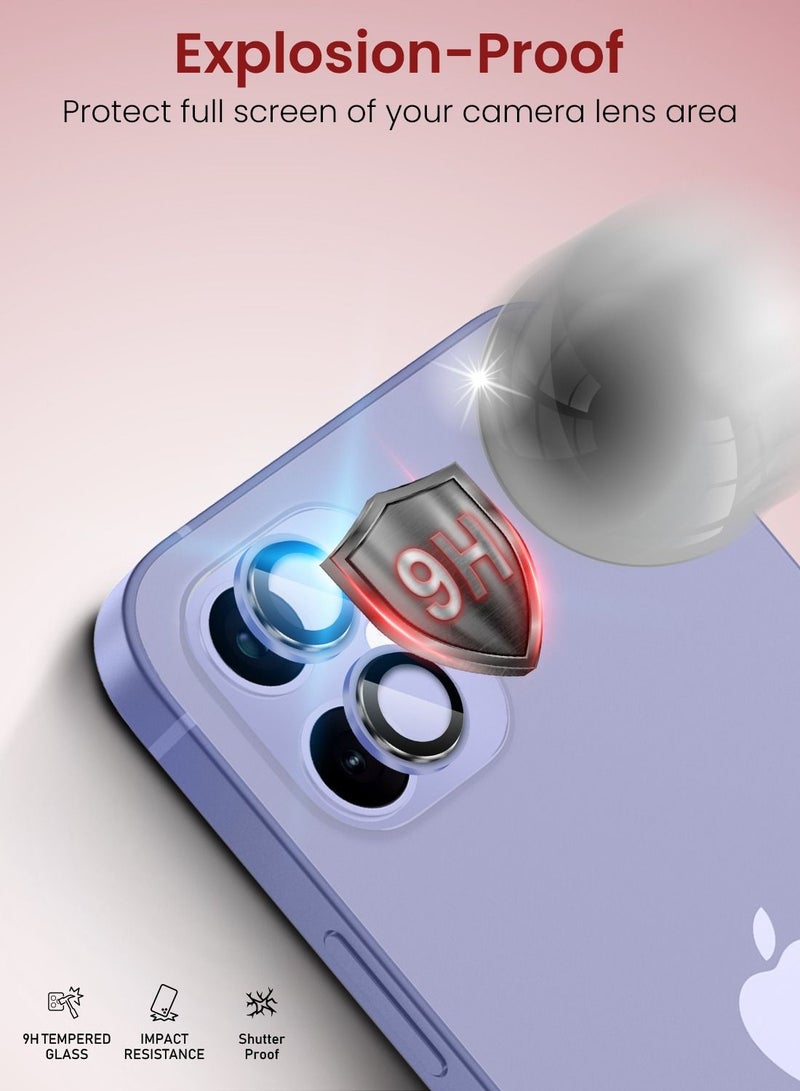 Moxedo Camera Lens Protector, 9H Tempered Glass, Aluminum Alloy Individual Ring Camera Cover Screen Protector Compatible for iPhone 12 (6.1 inch)/ 12 Mini (5.4 inch) - PURPLE - Image 5