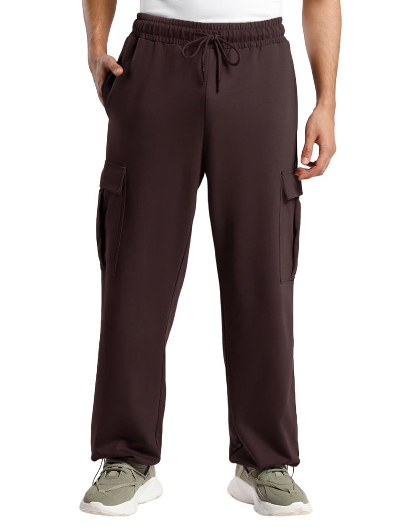 NOBERO Men's Mid Rise Oversized Brown Cargo Joggers-S - Image 1