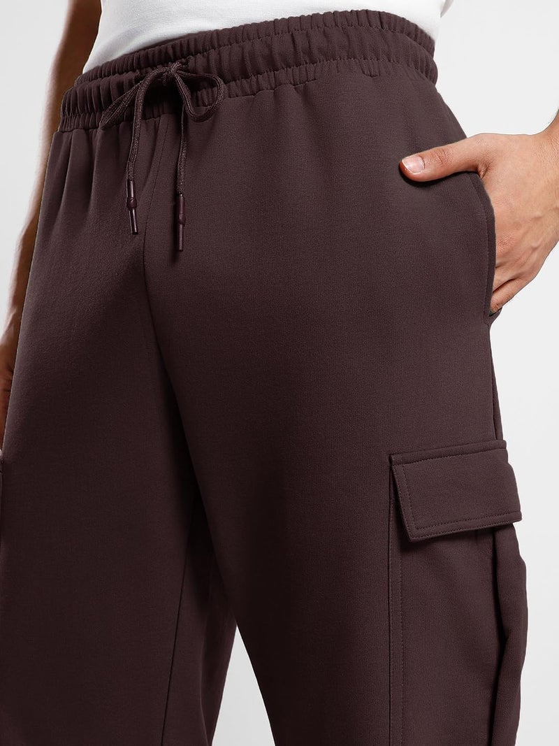 NOBERO Men's Mid Rise Oversized Brown Cargo Joggers-S - Image 3