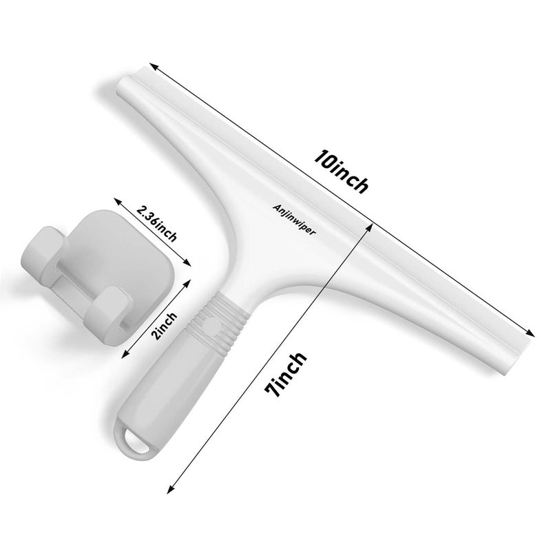 Anjinwiper Silicone Shower Squeegee With Hook  Bathroom Squeegee For Shower Glass  Squeegee For Shower Doors  Mirror And Window  Shower Squeegee For Tile Shower Walls(10 Inch  White & Gray) - Image 2