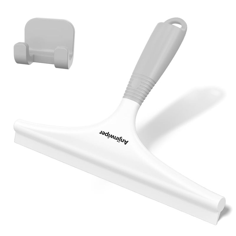Anjinwiper Silicone Shower Squeegee With Hook  Bathroom Squeegee For Shower Glass  Squeegee For Shower Doors  Mirror And Window  Shower Squeegee For Tile Shower Walls(10 Inch  White & Gray) - Image 1