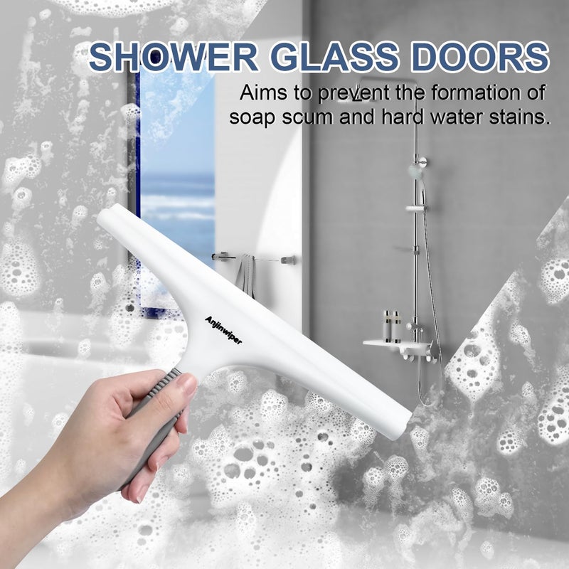Anjinwiper Silicone Shower Squeegee With Hook  Bathroom Squeegee For Shower Glass  Squeegee For Shower Doors  Mirror And Window  Shower Squeegee For Tile Shower Walls(10 Inch  White & Gray) - Image 4