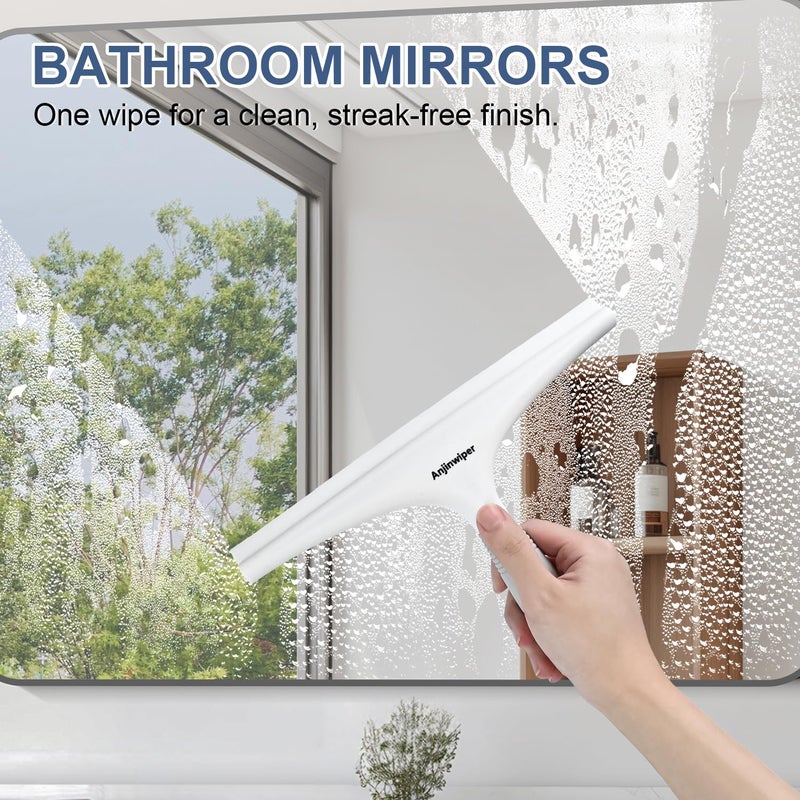 Anjinwiper Silicone Shower Squeegee With Hook  Bathroom Squeegee For Shower Glass  Squeegee For Shower Doors  Mirror And Window  Shower Squeegee For Tile Shower Walls(10 Inch  White & Gray) - Image 5