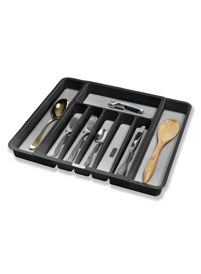 Madesmart صينية أدوات المائدة القابلة للتوسيع من ميدسمارت، منظم أدوات قابلة للتعديل للأدراج، بطانة ناعمة، قاعدة غير قابلة للانزلاق، متينة وسهلة التنظيف، رمادي - Image 3