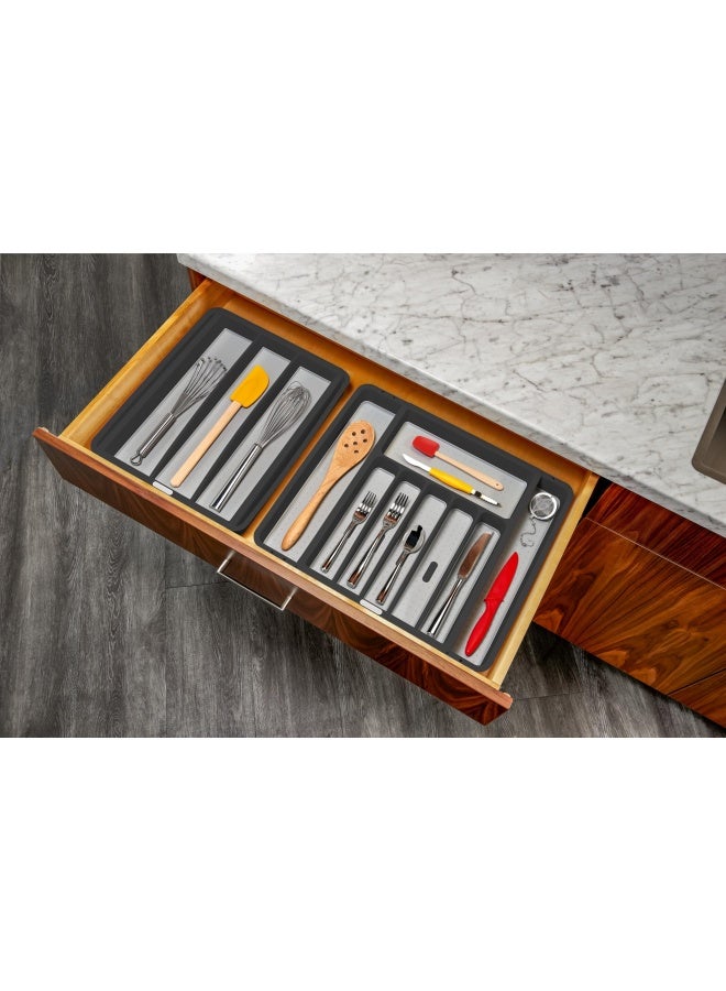 Madesmart صينية أدوات المائدة القابلة للتوسيع من ميدسمارت، منظم أدوات قابلة للتعديل للأدراج، بطانة ناعمة، قاعدة غير قابلة للانزلاق، متينة وسهلة التنظيف، رمادي - Image 2