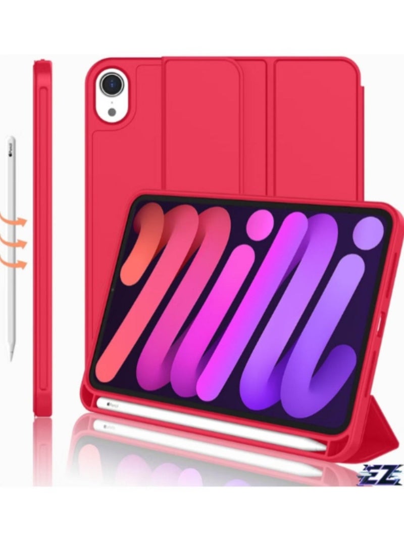 ELTRAZONE iPad Mini 7 Case 2024 – A17 Pro 8.3-Inch 7th Generation Case with Pencil Holder, Trifold Stand, and Soft TPU Back, Red - Image 1