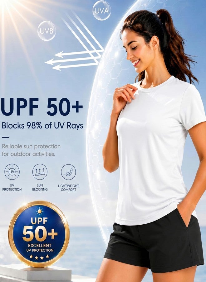 Boladeci Short Sleeve Shirts for Women UPF 50+ Sun Protection Clothing SPF Swimwear Moisture Wicking Summer UV Hiking Swim Shirts Rash Guard S White - Image 3