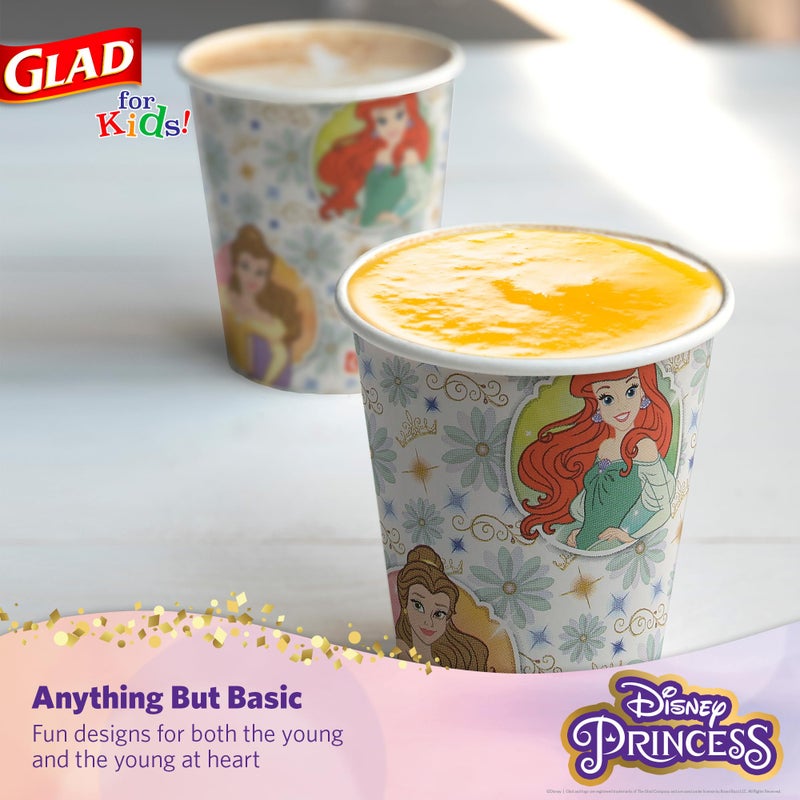Glad for Kids Disney Princess Disposable Paper Cups, 9 Oz Soak-Proof Heavy Duty Kids Drinking Cups with Floral Princess Character Prints for Everyday Meals and Snack Time, 24 Count - Image 4
